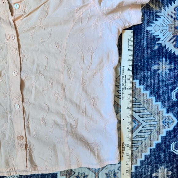 Angelique Pink Embroidered Floral Button Down Short Sleeve Shirt 100% Cotton L - Picture 7 of 10